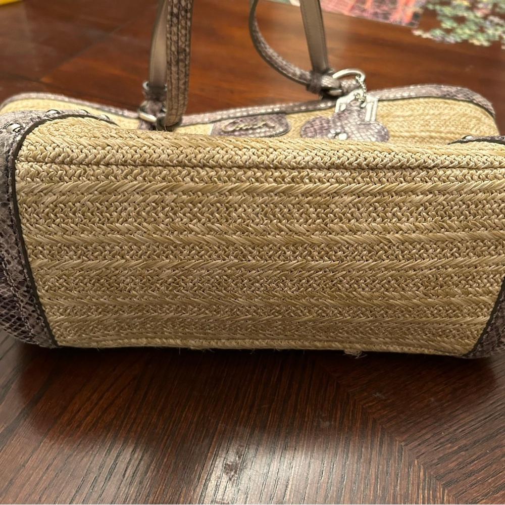 Coach Vintage Straw Tote With Python Leather Trim - image 6